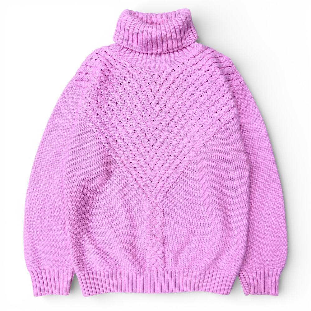Vintage USA Made Mademoiselle Pink 3D Textured Turtleneck Sweater Valentines Day